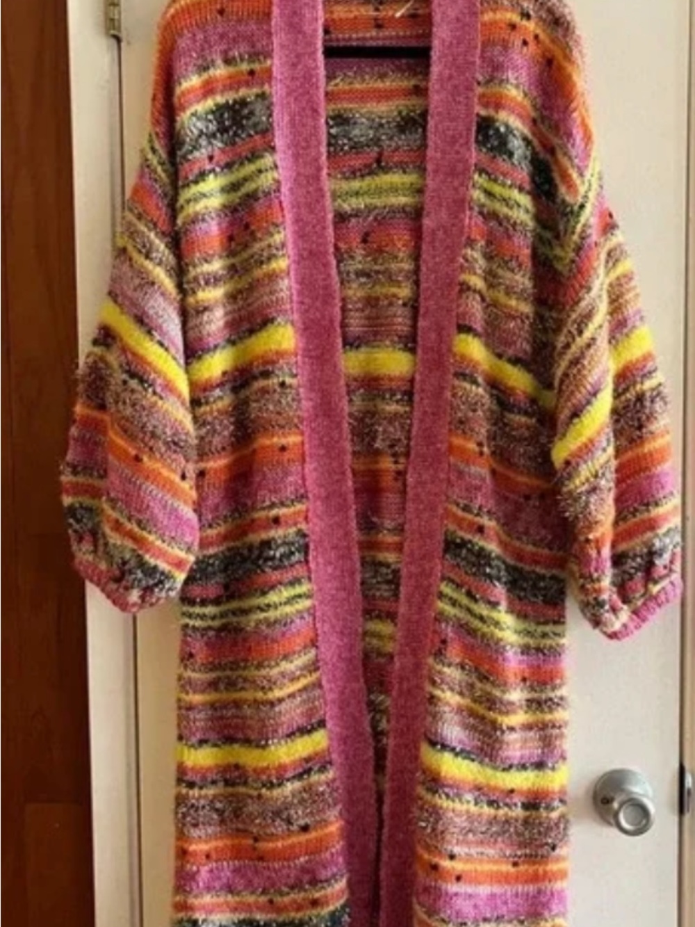 Anthropologie Pink Multi-Color Long Open Cardigan Juliette - Picture 3 of 9